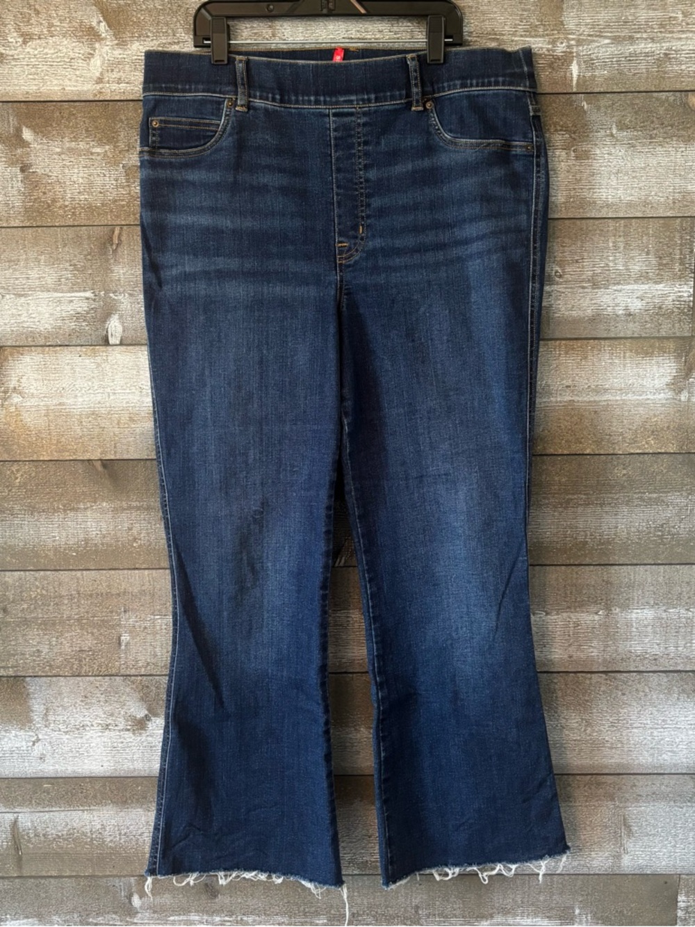 SPANX Dark Blue Wide Leg Jeans w Raw Hem